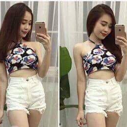 QUẦN SHORT JEAN NỮ RÁCH TRƯỚC ĐEN - TRẮNG