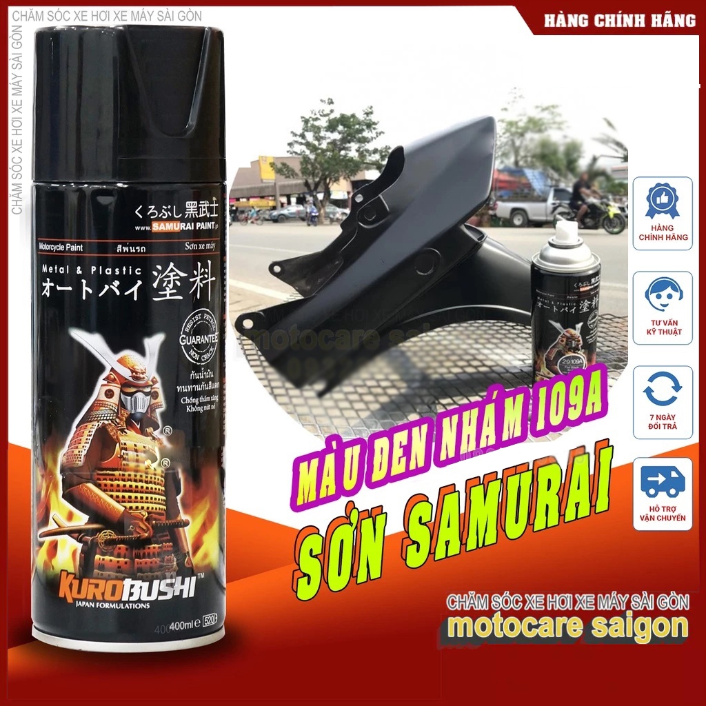 Sơn xịt đen nhám Samurai 109A lên màu cực đẹp [ mua Kèm Nhám Nhât ]