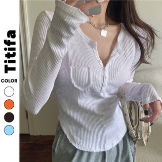 [𝗡𝗲𝘄 𝗔𝗿𝗿𝗶𝘃𝗮𝗹𝘀] Áo Thun Gân Tay Dài Túi Nút Cài Nhiều Màu Chất Thun Gân Mịn Phong Cách Vạt Bầu Tôn Dáng HL033-Titifa Shop
