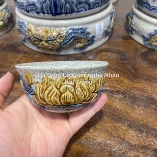 Bát cúng, bát cơm bộ đắp nổi đồ thờ men rạn bát tràng nghệ nhân chế tác