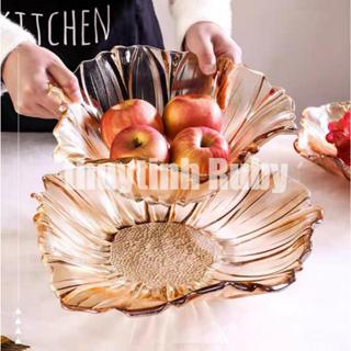  Đĩa trái cây Tô hướng dương nhũ vàng đựng trái cây thố dĩa hoa quả đựng mứt sang trọng 