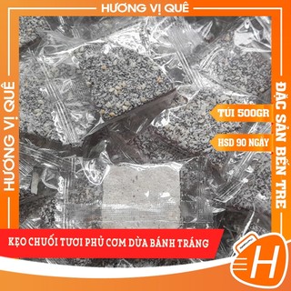Kẹo chuối tươi phủ cơm dừa bánh tráng - túi zip 500g - đặc sản bến tre