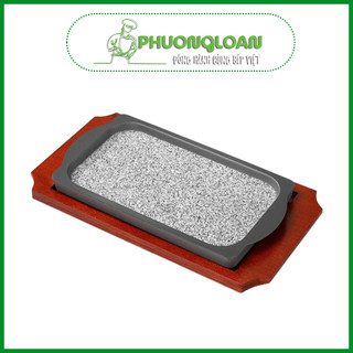 Khay đá nướng chữ nhật 20x11cm, 24x15cm, 29x17cm kèm đế gỗ, chuyên dùng nướng thịt