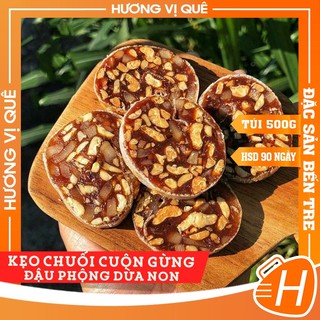 Kẹo chuối cuộn gừng đậu phộng dừa non - túi zip 500g - đặc sản bến tre