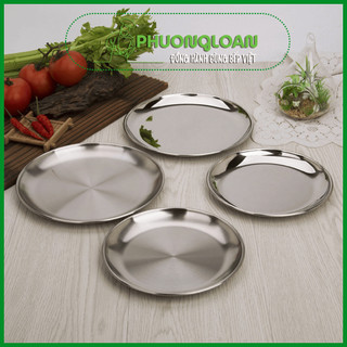 Đĩa Inox tròn Hàn Quốc, đựng thức ăn hoa quả bằng thép không ghỉ cao cấp size 23cm, 26cm, 30cm