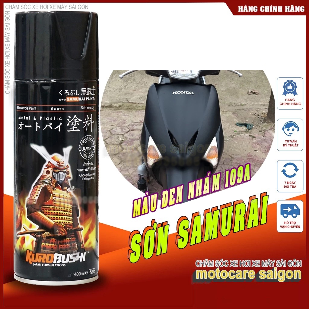 Chai sơn Samurai 109A dạng xịt màu đen mờ, đen nhám ( Flat Black ) 400ml