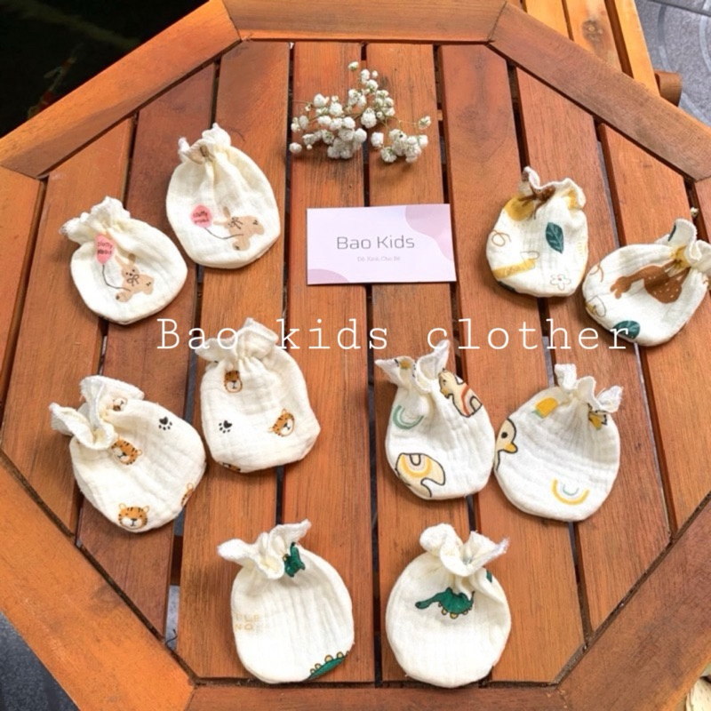 ( Combo 5 đôi ) Bao Tay Bao Chân Cho Bé Sơ Sinh xô  Muslin Siêu Mềm Cho Bé Siêu Mềm Mại ( Bao Tay Chân Cho Bé Sơ Sinh )