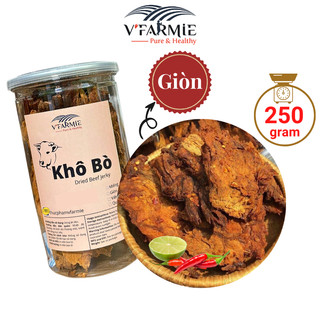 Khô bò giòn Hồng Ngự đặc biệt hũ 250g thơm ngon - bò khô giòn ăn vặt VFarmie Sài Gòn