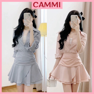 Set áo sơ mi kèm chân váy tầng 3 lớp phong cách hàn quốc,Set bộ nữ tiểu thư thanh lịch HB738