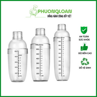 Bình lắc nhựa trong vạch đen chuyên dùng pha chế cocktail, trà sữa 500ml, 700ml, 1000ml