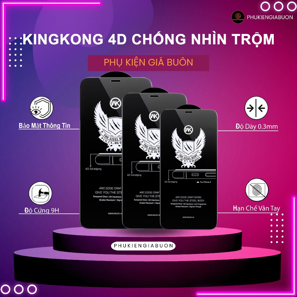 Kính Cường Lực Chống Nhìn Trộm Kingkong cho iPhone (Kingkong 4D No Box)