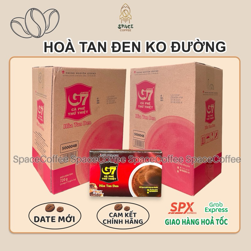 (HTĐ) 1 Thùng G7 Hòa Tan Đen Không Đường – Hộp 15 gói, Thùng 24 Hộp