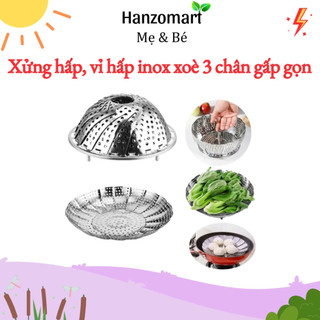 Xửng hấp, vỉ hấp inox xoè 3 chân gấp gọn