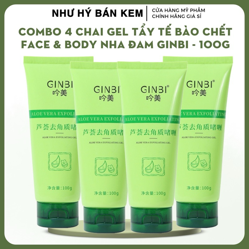 COMBO 4 TUÝP GEL TẨY TẾ BÀO CHẾT GINBI NHA ĐAM 100g HỖ TRỢ SÁNG DA SẠCH DA MỊN DA