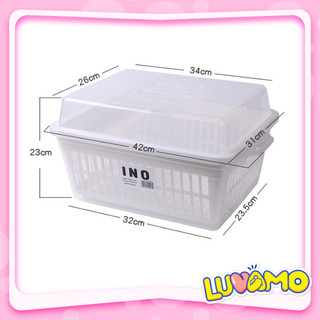 Giá úp bát đĩa đồ dùng ăn dặm cho bé có nắp đậy inomata Nhật Bản AD107