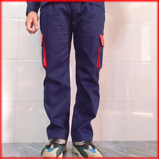 Quần  bảo hộ lao động kaki 3.1 màu than phối đỏ túi hộp SHUNI003Q cho kỹ sư cơ khí, xây dựng,hóa dầu