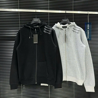  Áo Hoodie Zip DSQ trơn phối thêu 3 dòng chữ kí viền vai - Áo Khoác Mũ 2 Lớp Nỉ Bông Dày Dặn Dáng Fom Dáng Basic Siêu Hot 