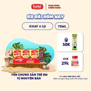 Yến sào nguyên chất chưng sẵn cho bé Yến Việt Nest IQ, 15%-18% tổ yến, vị nguyên bản/ vị hoa tiên, khay 6 lọ x70ml