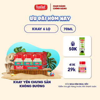 Khay yến sào nguyên chất Yến Việt, 15%, 18% tổ yến, vị ngọt từ cỏ ngọt/ vị hạt sen, phù hợp người ăn kiêng, 6 lọx70ml