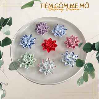 Bông hoa sen sứ mini trang trí tiểu cảnh, bát thả hoa, chân đế cắm nhang trầm hương hình hoa sen