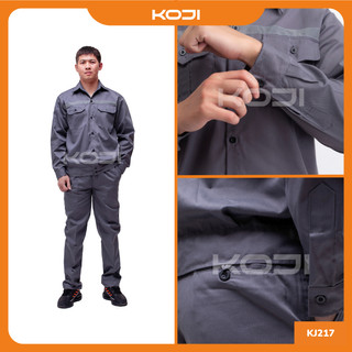  Bộ Quần Áo Bảo Hộ Lao Động KOJI KJ217 Vải Kaki 2/1 Màu Chì Phản Quang Nhẹ Thoáng Mát