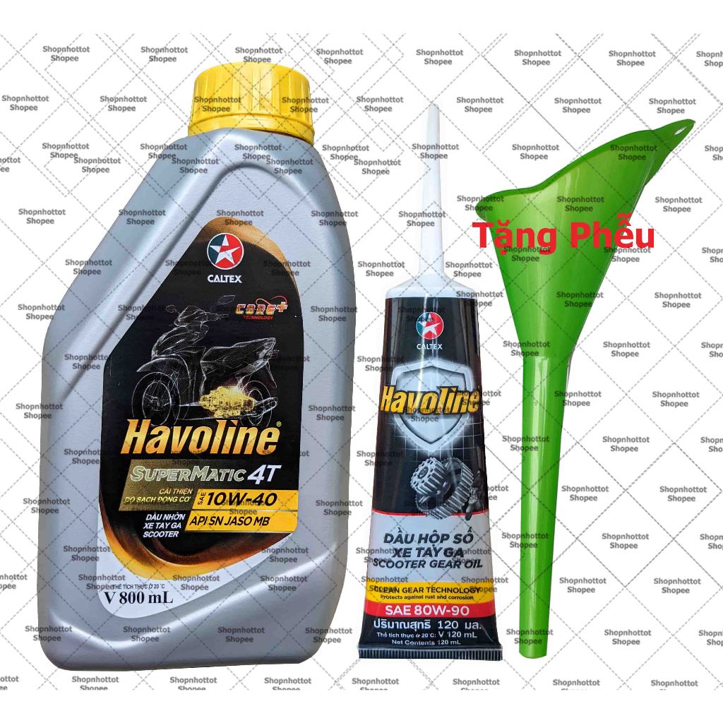 Combo Dầu nhớt tay ga Havoline Supermatic 10w40 800ml +Nhớt Lap Havoline + Phễu - Shopnhottot