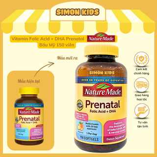[Date 2027] Vitamin Tổng Hợp + DHA Prenatal Bầu Mỹ Nature Made Prenatal Folic Acid + DHA 150 Viên - Mẫu mới