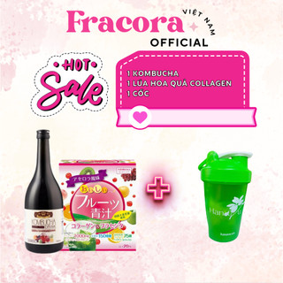 Trà Lên Men Kombucha Yuwa VÀ BỘT HOA QUẢ TĂNG COLLAGEN + PLACENTA Giúp Thanh Lọc Cơ Thể Nhật Bản 720ml