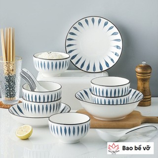 Bát đĩa sứ hoạ tiết lá xanh, bát đĩa sứ bát tràng cao cấp, bát cơm, bát tô