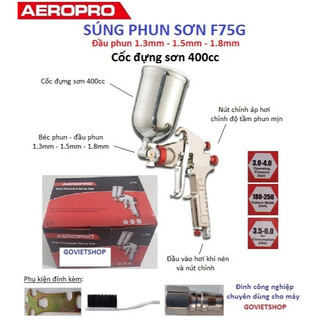 Vitule phun sơn F75G - Hiệu AEROPRO - Bầu cốc sơn 400cc - Máy phun sơn, sơn xe, sơn gỗ