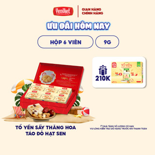 Hộp quà tặng 6 viên tổ yến, táo đỏ hạt sen long nhãn Yến Việt sấy thăng hoa, 3,5g yến khô/ viên 9g, 5 phút ăn liền