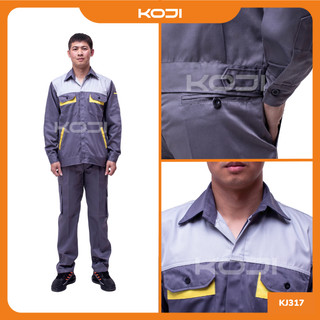 Bộ Quần Áo Bảo Hộ Lao Động KOJI KJ317 Màu Chì Phối Ghi Xám Vàng Kaki 3/1 Dày Dặn Cho Công Nhân Kỹ Sư
