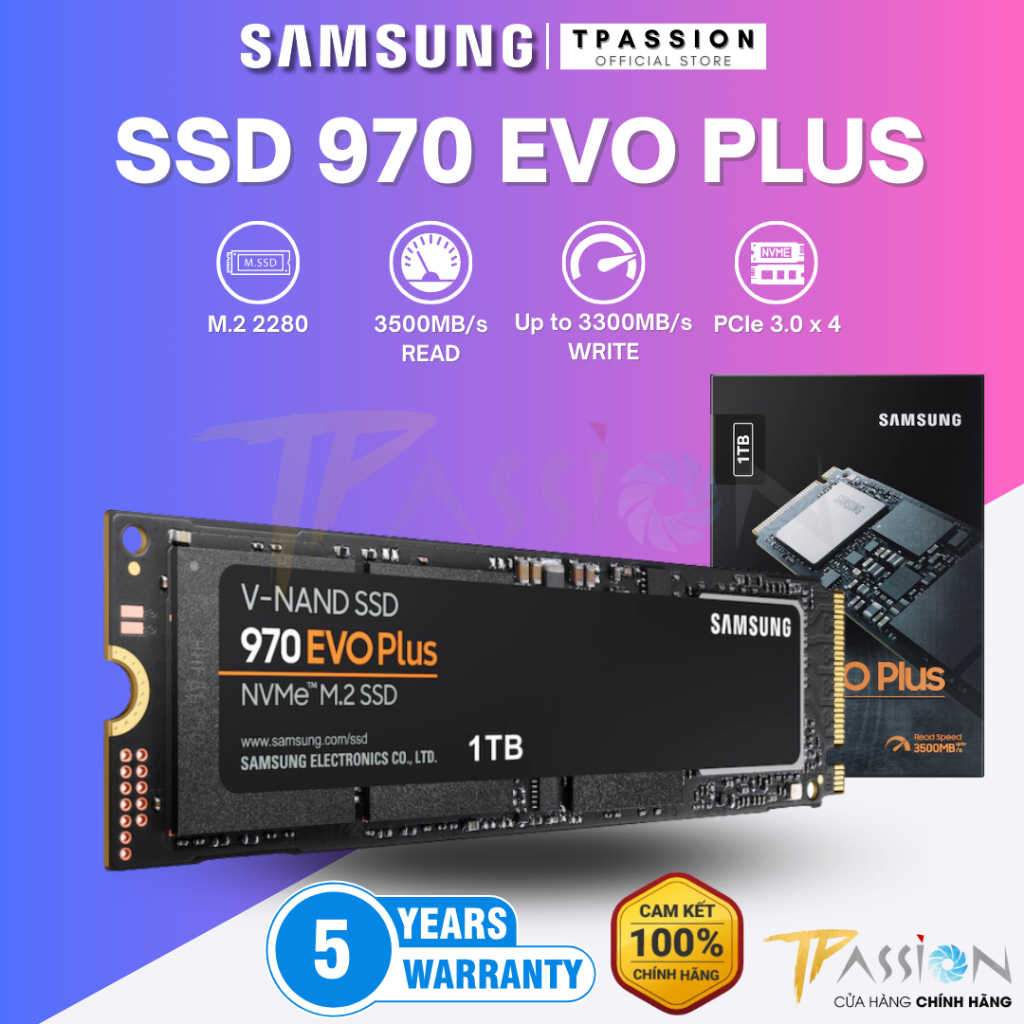 Ổ Cứng SSD Samsung 970 EVO Plus 500GB / 1TB / 2TB M2 2280 PCIe NVMe Gen 3×4 - Chính Hãng, 980 990 MZ