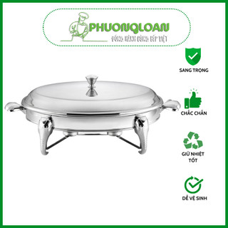 Nồi hấp bầu dục Inox, khay hấp cầy cá và thịt thú rừng (giúp giữ nóng) hâm nóng bằng nến, cồn 3.2 lít hàng loại 1