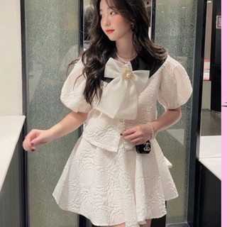 Sét Áo Váy gấm hoa hồng ( Tặng tag nơ ) Dễ Thương JARI CLOTHES Xoè Ngắn Phong Cách Tiểu Thư Chất Gấm Hoa Hồng