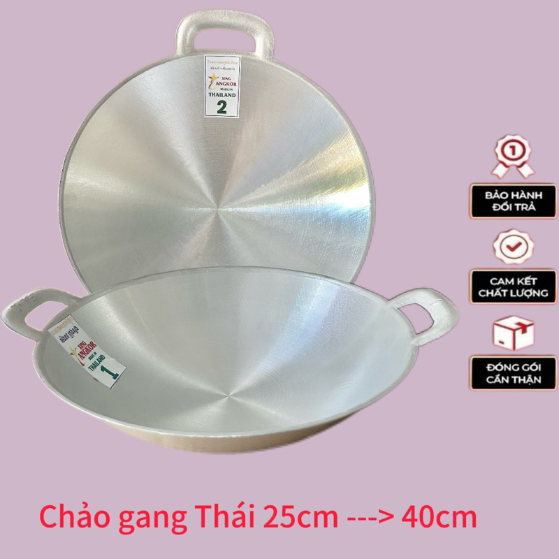 CHẢO GANG THÁI LAN LẺ SIZE số 0,1,2,3,4( 25cm,30cm,32cm,36cm)tráng bóng sáng mịn