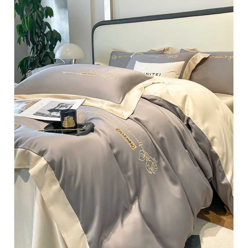 Bộ chăn ga gối phi lụa Dreamcity Home cao cấp sang trọng, ga gối phi lụa bóng mềm mịn thoáng mát màu