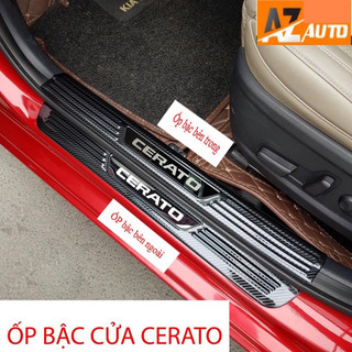 Ốp bậc cửa, nẹp bước chân trong, ngoài xe Kia Cerato 2019-2021 vân cacbon cao cấp