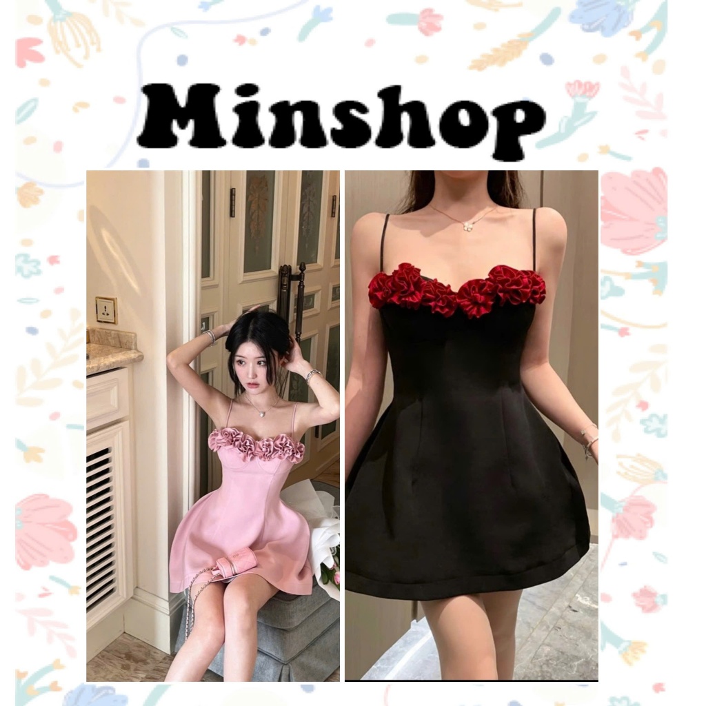 Đầm hai dây đính hoa trên ngực , dáng xòe cao cấp sang chảnh
