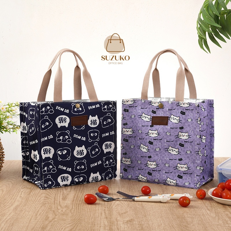 Túi giữ nhiệt bấm nút lót bạc đựng hộp cơm, Túi xách đựng cơm trưa, đồ cá nhân đồ ăn cute văn phòng 
