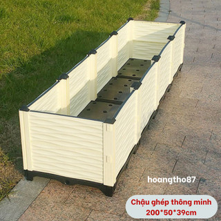 Chậu ghép trồng rau thông minh cao cấp dài 2m rộng 0.5m cao 2 tầng (39cm) hoangtho87