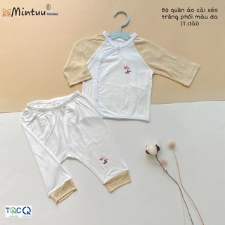 Bộ quần áo  bé sơ sinh, cài xéo tay dài phối màu, chất liệu vải sợi tre, thương hiệu Mintuu First Choice