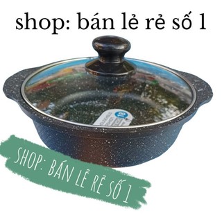Nồi nấu mì cay, kho tộ bằng nhôm đúc chống dính vân đá size 16cm(7 inch),18cm(8 inch), 20cm