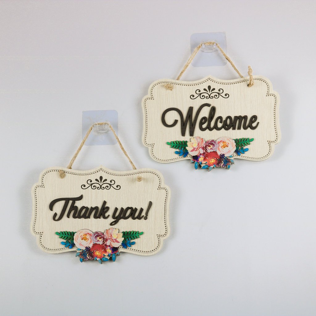 Bảng gỗ trang trí, bảng gỗ treo cửa, bảng gỗ treo cửa hàng chữ welcome thank you bảng gỗ 2 mặt