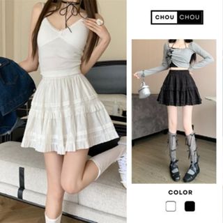  Chân váy nữ dáng ngắn hai tầng cạp cao chất voan đũi mềm form xòe mặc mùa hè deliz chouchou 