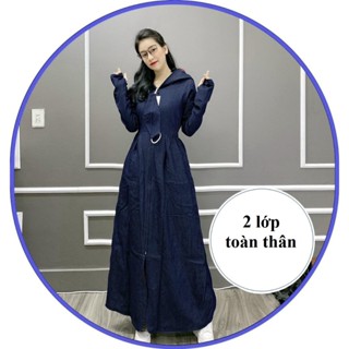 Áo chống nắng toàn thân nữ vải bò Jean 2 lớp dài kín chân - ao chong nang toan than nu vai bo 2 lop
