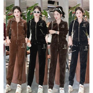    hàng loại 1   Set bộ Nhung Kép nữ cổ bẻ thêu chữ K chất vải đẹp dày dặn - quanaohuyenanh   M30  