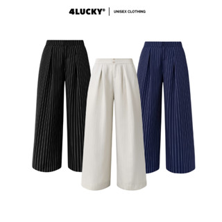 Quần Ống Rộng Nam Nữ Kẻ Sọc 4Lucky 6211, Quần Tây Sọc Ống Rộng Cạp Cao Lưng Chun Vải Chống Nhăn