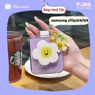 [HÀNG SẴN] Ốp trong suốt Samsung ZFlip6/Z Flip 5/Z Flip 4 / Z Flip 3 popsocket hoa cúc mặt cười, dây móc xinh  ZFlip4