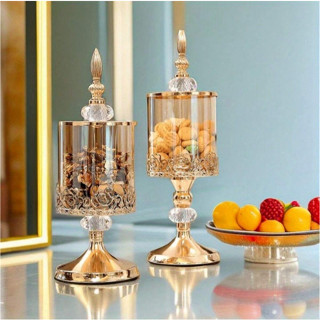 Lọ đựng kẹo, mứt pha lê cao cấp – Hũ đựng đồ ăn nhẹ, thực phẩm khô bằng nhựa trong suốt sang trọng.